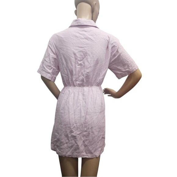 Abercrombie & Fitch Linen-Blend  Cutout Mini Shirt Dress in Lavender XS petite - Picture 4 of 7